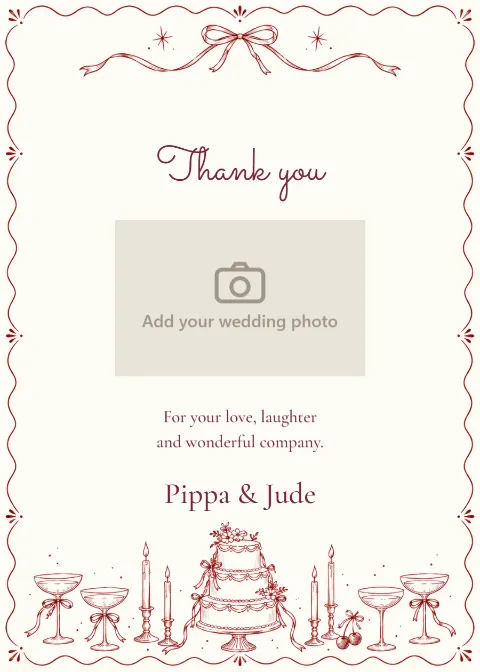 Merlot doodles – photo thank-you card: printable design preview