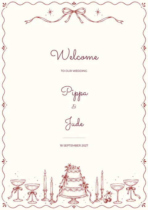 Merlot doodles – wedding welcome sign: printable design preview