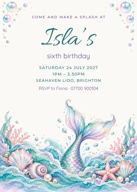 Shimmer tail – mermaid birthday invitation: printable design preview