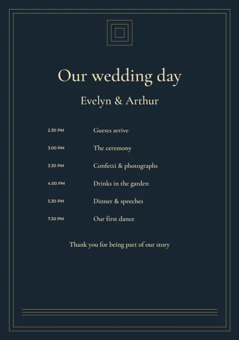 Midnight deco – ceremony programme: printable design preview