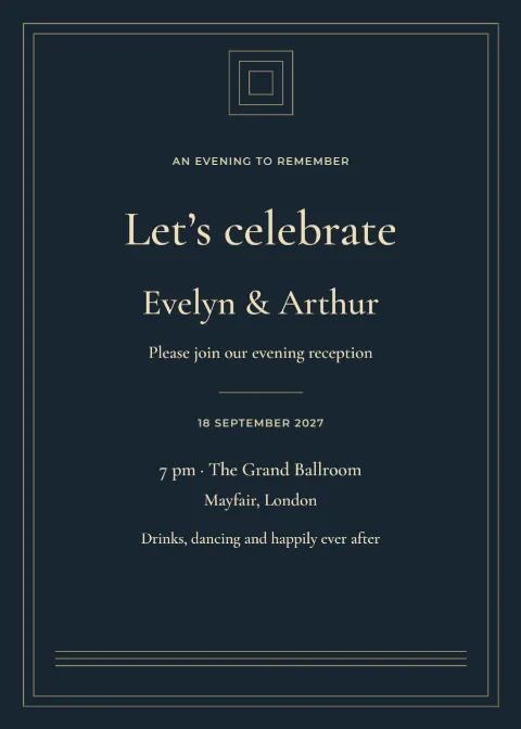 Midnight deco – evening invitation: printable design preview
