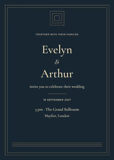 Midnight deco – wedding invitation: printable design preview