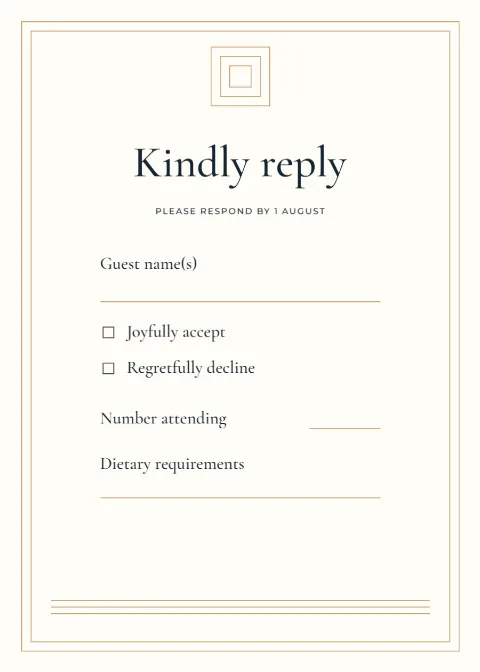 Midnight deco – RSVP reply card: printable design preview