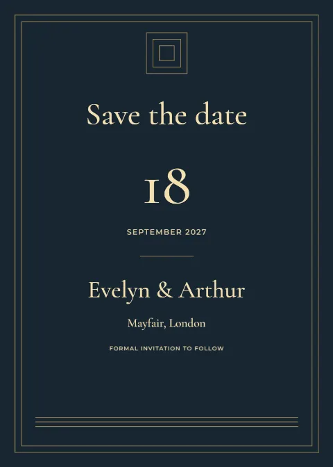 Midnight deco – save the date: printable design preview