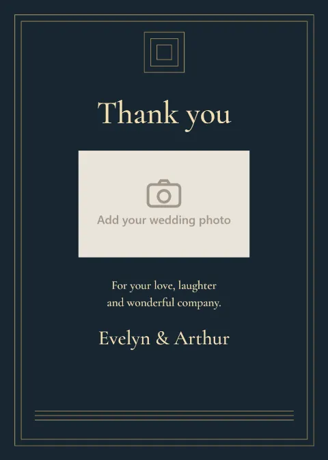 Midnight deco – photo thank-you card: printable design preview