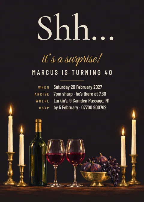 Candlelit surprise – 40th birthday dinner invitation: printable design preview