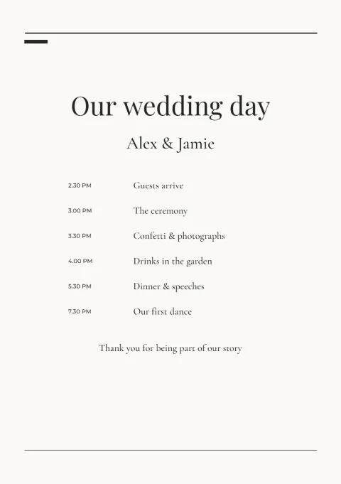 Modern editorial – ceremony programme: printable design preview