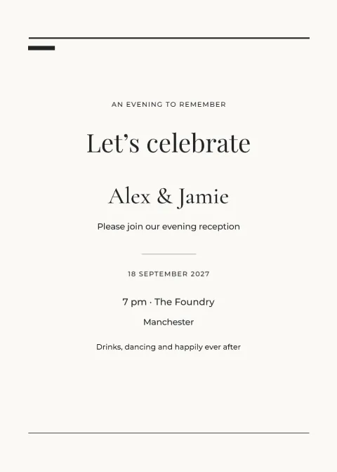 Modern editorial – evening invitation: printable design preview