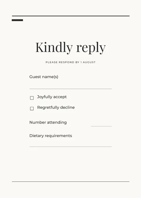 Modern editorial – RSVP reply card: printable design preview