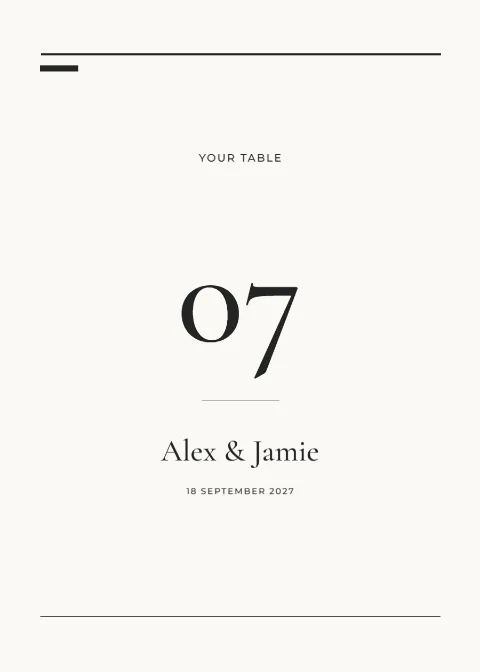 Modern editorial – table number: printable design preview
