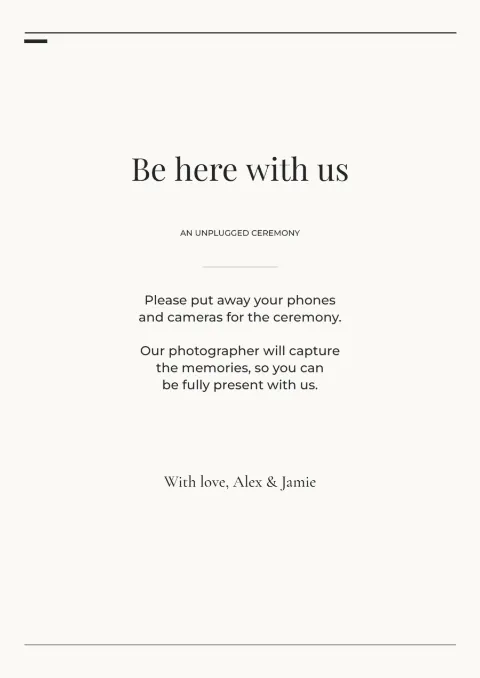 Modern editorial – unplugged ceremony sign: printable design preview