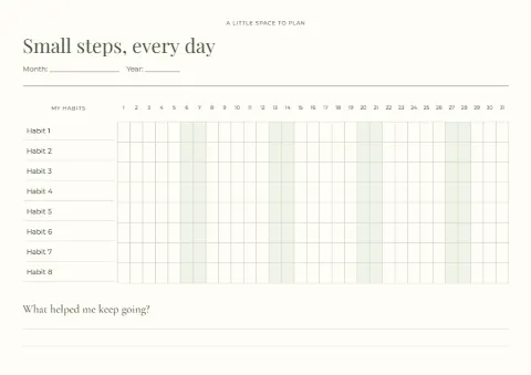 Small steps – monthly habit tracker: printable design preview