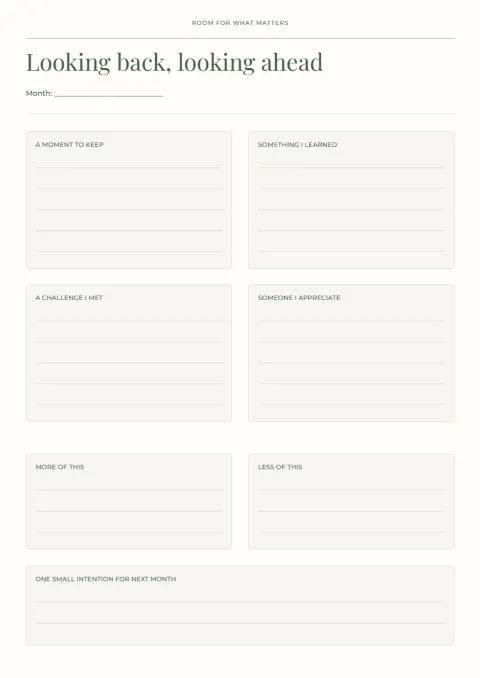 Looking back, looking ahead – monthly reflection: printable design preview