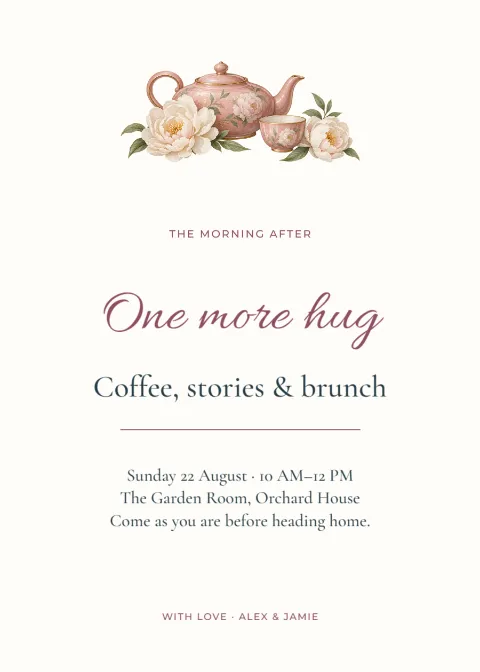 Coffee, stories and one more hug – wedding brunch: printable design preview