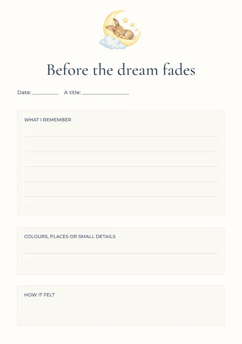 Before the dream fades – dream journal: printable design preview