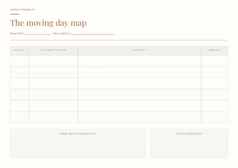 The moving day map – room & box planner: printable design preview