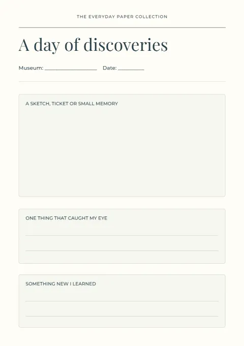 A day of discoveries – museum journal: printable design preview