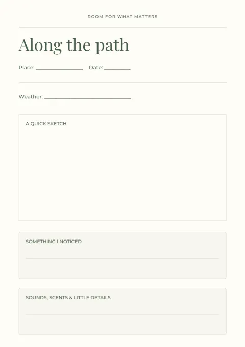 Along the path – nature walk journal: printable design preview