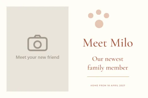 Four paws, one big welcome – pet announcement: printable design preview