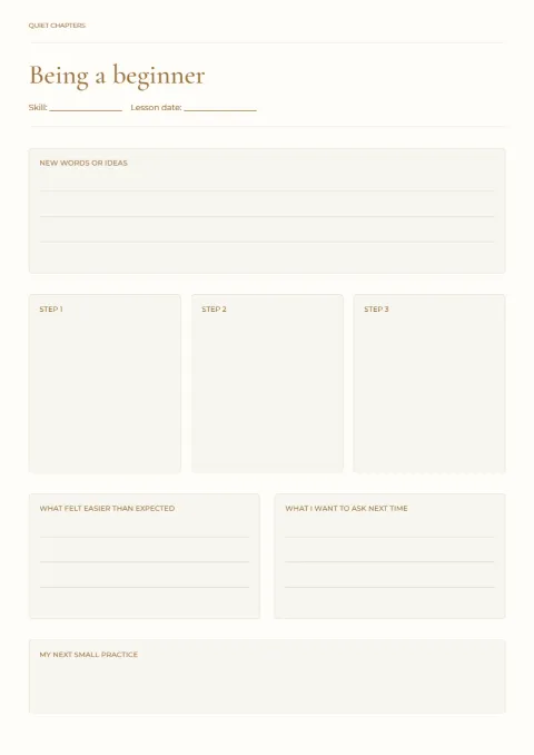 Being a beginner – learning journal: printable design preview