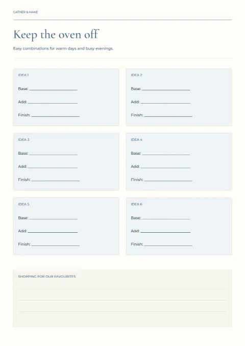 Keep the oven off – no-cook dinner ideas: printable design preview