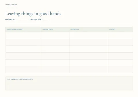 Leaving things in good hands – handover sheet: printable design preview