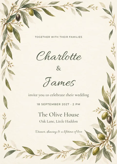 Olive garden – wedding invitation: printable design preview