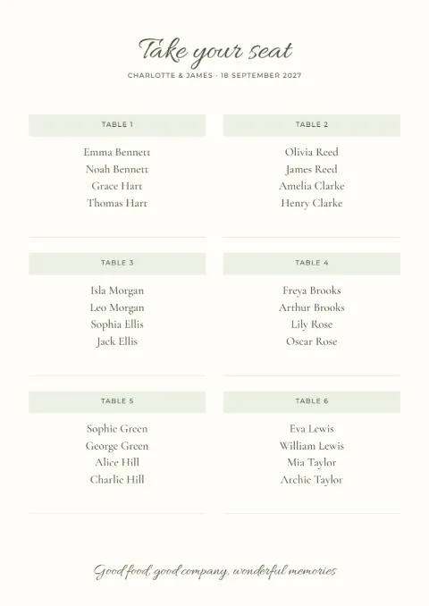 Take your seat – wedding seating chart: printable design preview