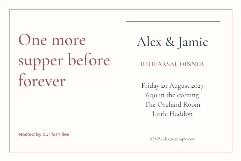 One more supper before forever – rehearsal dinner: printable design preview
