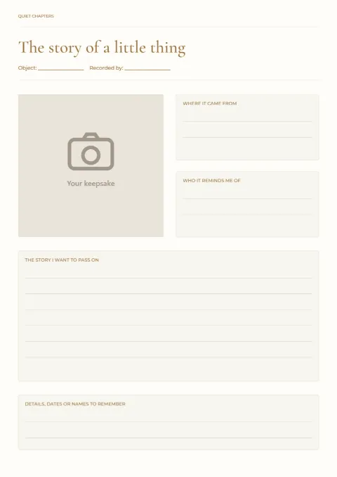 The story of a little thing – keepsake journal: printable design preview