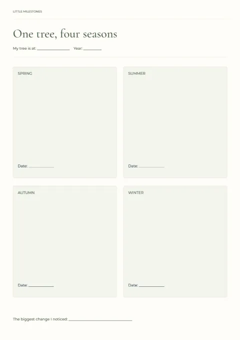 One tree, four seasons – nature journal: printable design preview