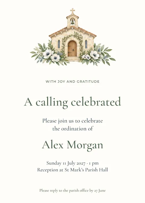 A calling celebrated – ordination reception: printable design preview