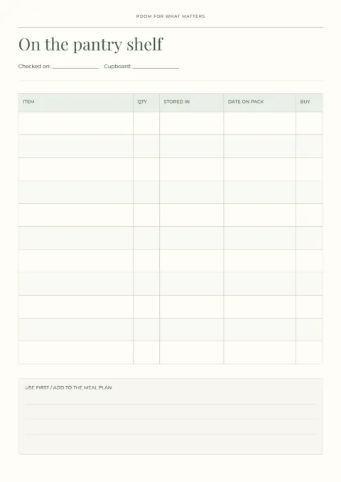 On the pantry shelf – use-by inventory: printable design preview