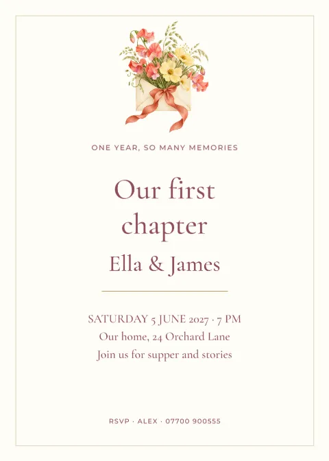 Our first chapter – first anniversary supper: printable design preview