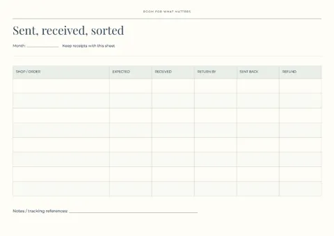 Sent, received, sorted – parcel tracker: printable design preview
