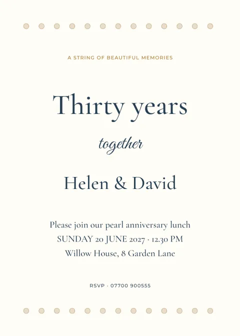 A string of memories – pearl anniversary: printable design preview