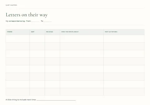Letters on their way – pen-pal tracker: printable design preview