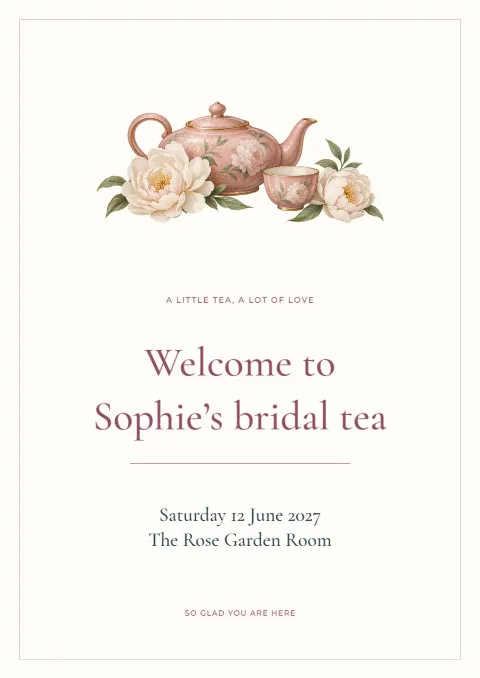 Tea with the bride – shower welcome: printable design preview