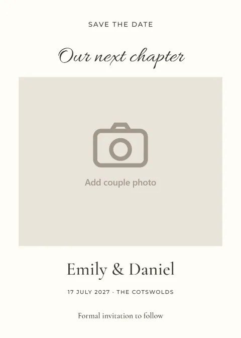 Our next chapter – save the date: printable design preview