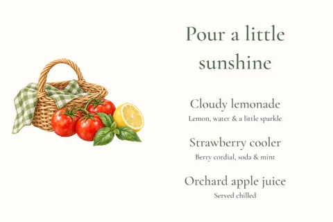 Pour a little sunshine – picnic drinks menu: printable design preview