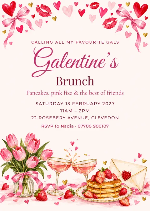 Pink fizz – Galentine’s brunch invitation: printable design preview