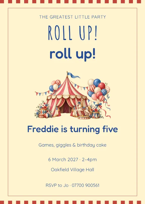 Play Parade – big top fifth birthday: printable design preview