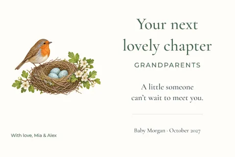 Your next lovely chapter – grandparent reveal: printable design preview