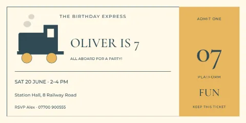 All aboard seven – birthday ticket: printable design preview