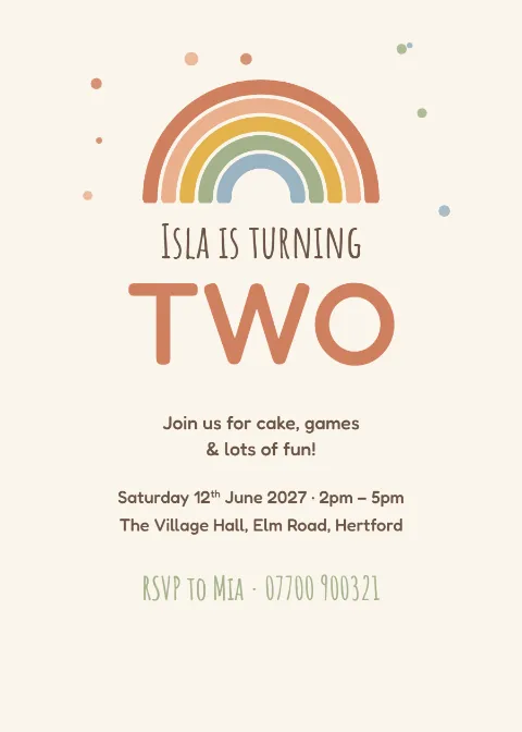 Boho rainbow second birthday: printable design preview