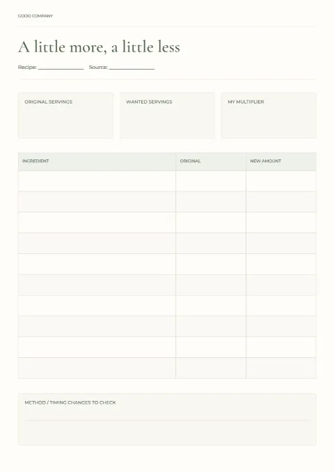 A little more, a little less – recipe scaling: printable design preview