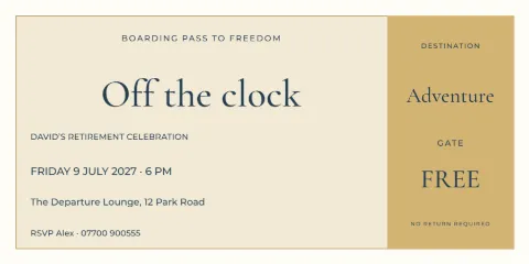 Off the clock – retirement boarding pass: printable design preview