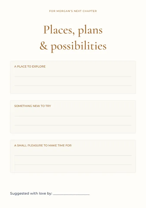 Places, plans & possibilities – retirement wishes: printable design preview