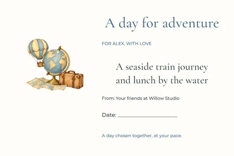 A day for adventure – retirement gift voucher: printable design preview