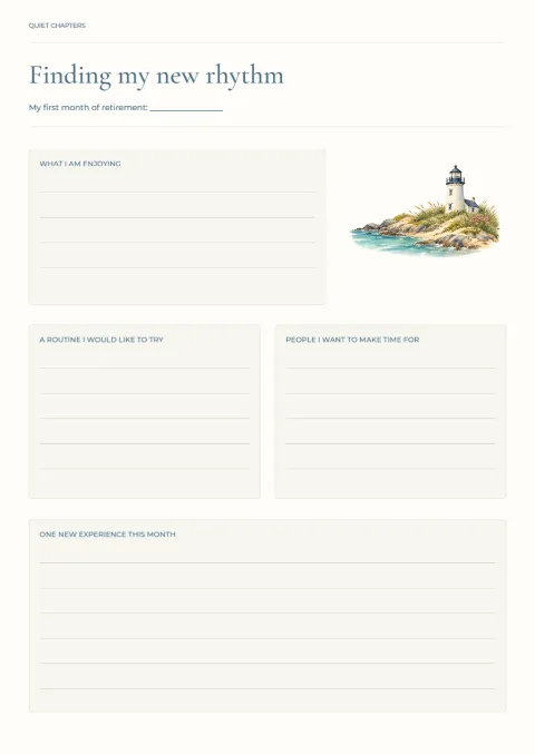 Finding my new rhythm – retirement journal: printable design preview